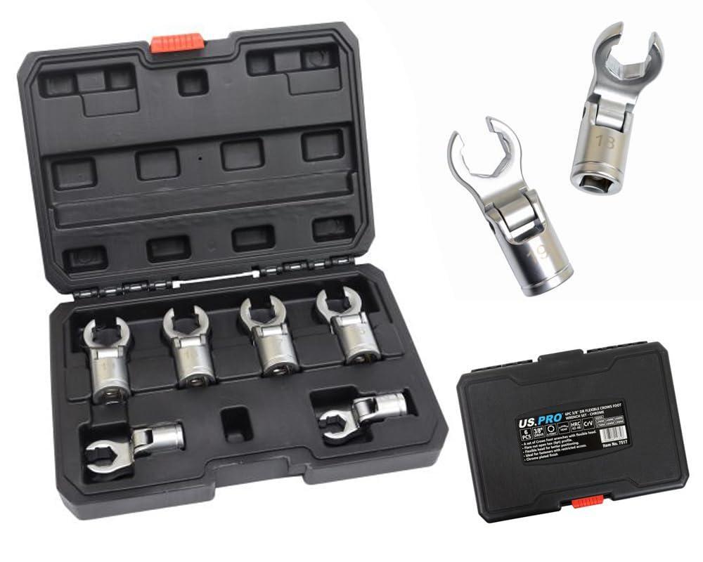 US PRO Tools 6PC 3/8'' DR Flexible Crows Foot Wrench Set Chrome 6PT 12mm -19mm - Image 3