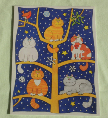 1x Postkarten Katzen im Baum Cathy Baxter - Kunst  Vogel Weihnachten Mistel Kris
