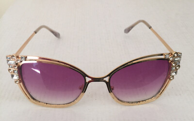 Crystal Accent Metal Rim Cat Eye Sunglasses Gold Frames rose  display picture 2