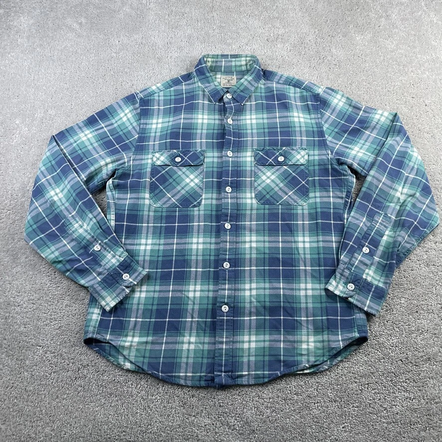 J Crew Shirt Mens Medium Blue Green Plaid Flannel Workwear Button Up - Image 2 of 4