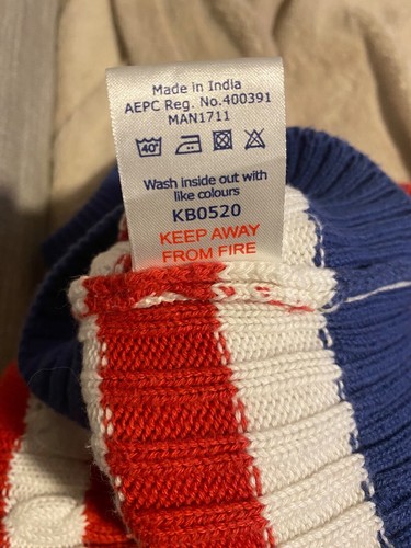 Organic Cotton Big Kid's Crew Neck Cable Sweater | Red and White Striped - Picture 3 of 3