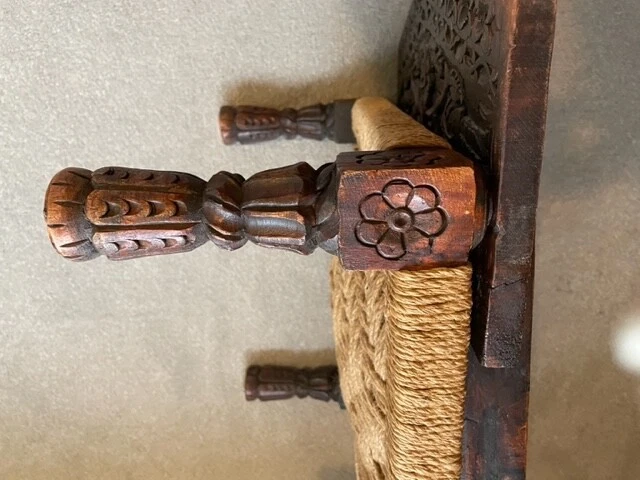 Rarely Found Unique hand Carved Arabic Style Wooden Low Folding Chairs. 2 + 1 - Image 2 of 4