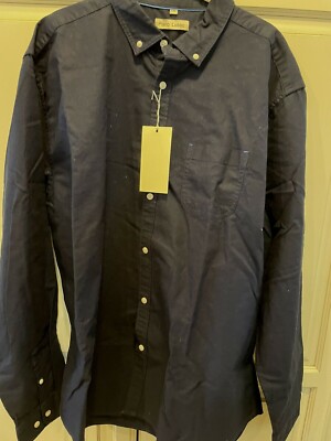 NWT Piero Lasso Mens Shirt 2XL Navy Long Sleeve Button Navy Blue Gift Idea