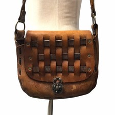 True Vintage 1970s Woven Tooled Leather By Canale Saddle Bag Rustic Boho Hippie