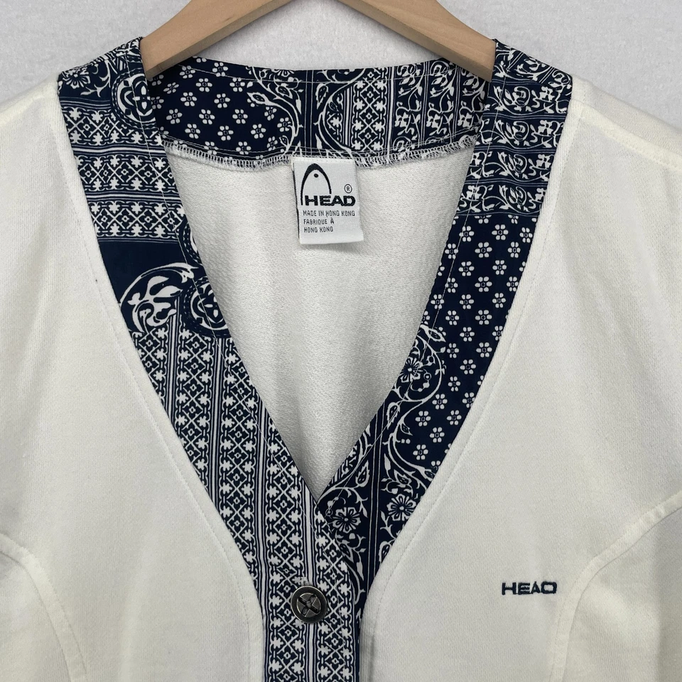 HEAD Top Mujer L Chaleco Terry Botones Bandana Ribete Tenis Verano Blanco HK De Colección Foto 3 de 4