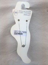 Women's Sterling Silver CZ Sun Burst Anklet Foot Chain Ankle Bracelet