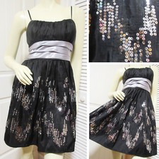 Vintage Y2K 90s Trixxi Black Silver Sequin Dress S 5 Prom Cocktail Evening Party
