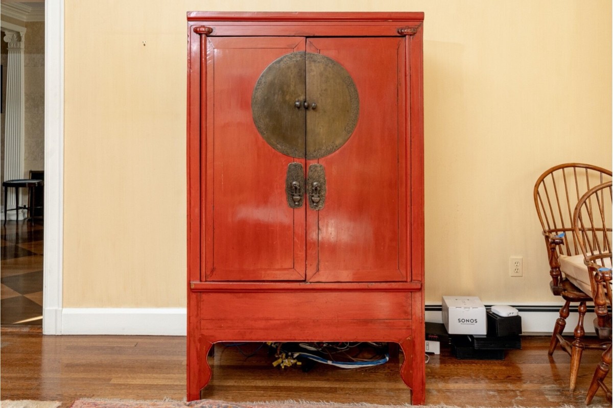 19th Century Antique Chinese Red Lacquered Ming Style Wedding
