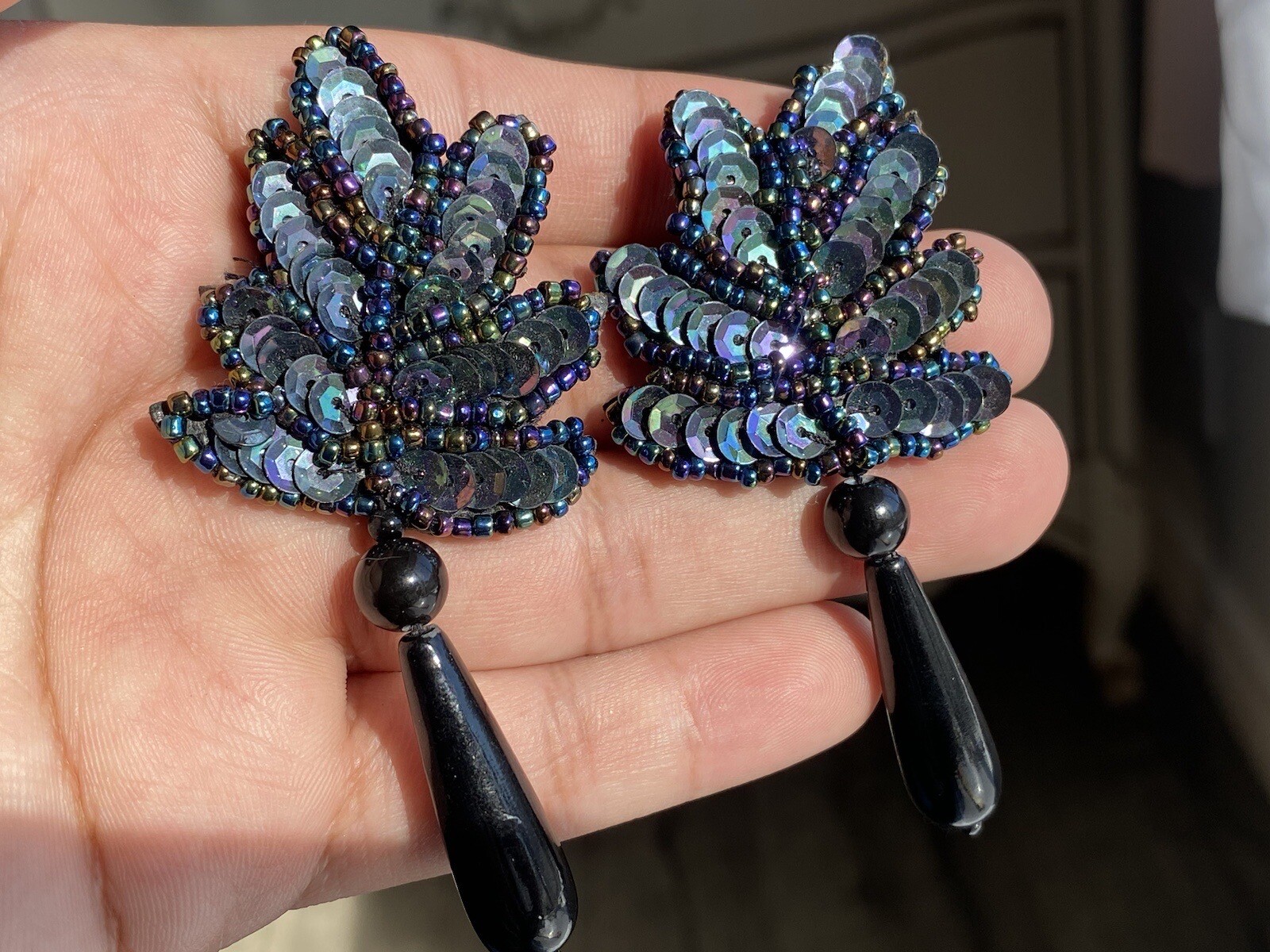 Vintage Sequin Dangle Lucite Statement Earrings!!! - image 1