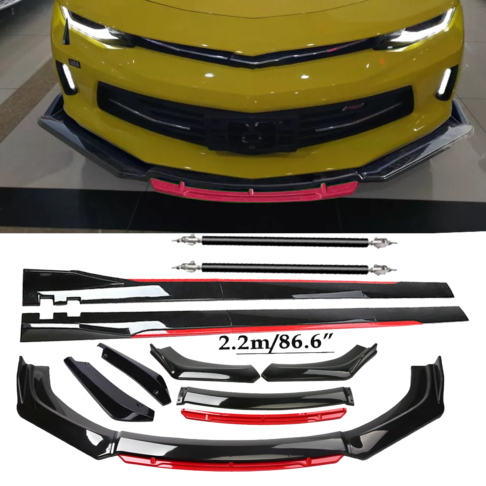 Glossy Black Front Bumper Lip Spoiler Splitter for Chevrolet Camaro Body Kit