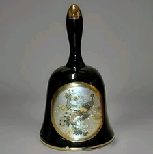 Vtg Art of Chokin 24kt Gold Edged Black Bell with Peacocks - See Photos for Flaw