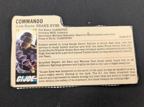Snake-Eyes Commando GI Joe File Card Vintage Action Figure Accessory