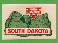 VINTAGE ORIGINAL 1950 SOUVENIR "SOUTH DAKOTA" CONOCO TOURAIDE WATER DECAL ART