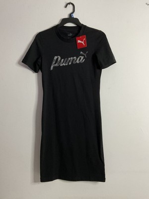 Puma Essentials + Blossom Graphic Black Dress Cotton Stretch Size Small