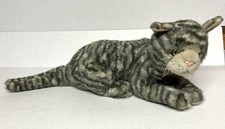 FAO Schwartz Gray Stripe Cat Plush 20" Pink Nose ,Green Eyes, Stuffed Animal