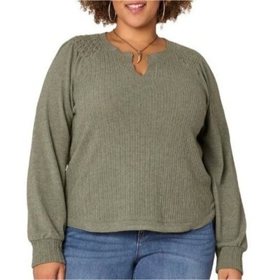 Democracy Long Smocked Sleeve Notch Neck Top 1X