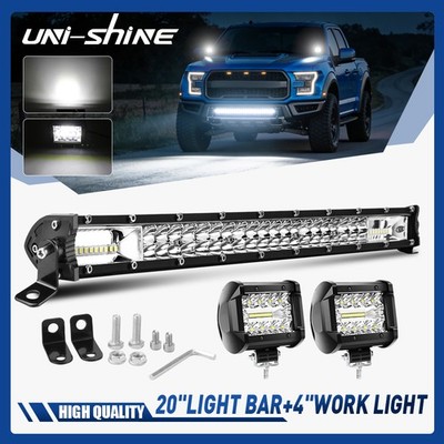 For  Lower Bumper 20inch LED Driving Light Bar+2x4'' Pods Spot Flood Combo Beam