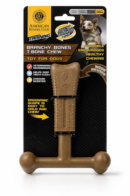 AKC Branchy Bones Dog Chew Toy T-Bone Wood Infused Durable Dental Chew