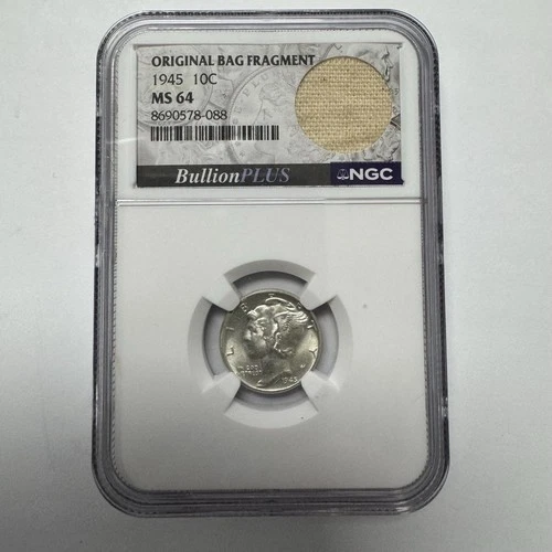 1945 P 10C Mercury Dime NGC MS 64 BullionPLUS Silver Fragment