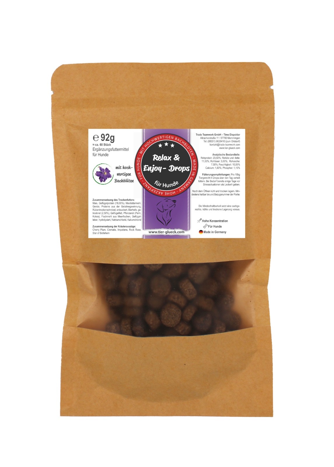 Relax & Enjoy-Drops für Hunde – Wohltuende Leckerli mit Bachblüten-Mischung, 92g