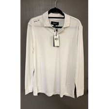 RLX Ralph Lauren White Long Sleeve Polo Shirt M Polyester Collared Button Solid