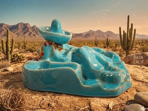 Antique Catalina Island Pottery Turquoise Sombrero Man Pipe Match Holder Tray