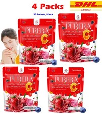 4 X Purera Collagen Strawberry Vit C Dietary Powder Drink Nourish Skin