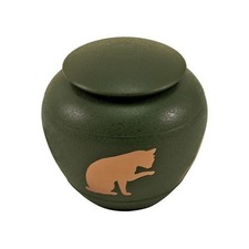 Small/Keepsake Green Brass Silhouette Cat Cremation Urn, 30 cubic inches