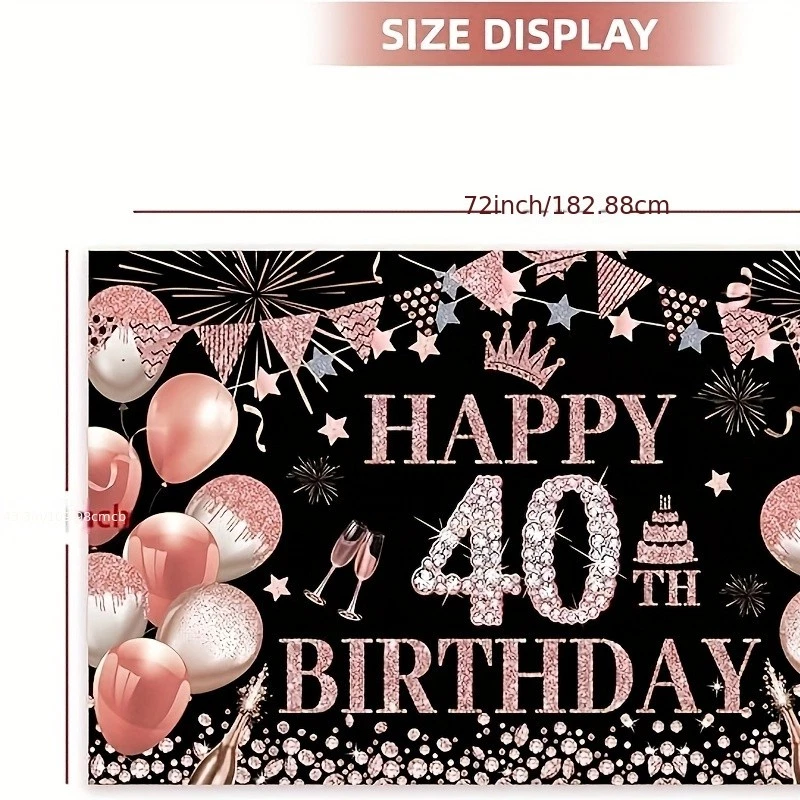 40th Rose Gold Birthday Party Backdrop Rose Gold Glitter Balloons Happy Birthday - Image 2 of 4