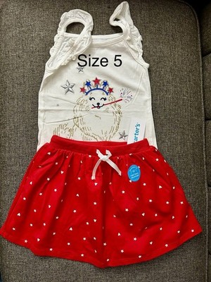 Carter's Girls Size 5 2pc Tank Top & Skirt Set Patriotic Stars Ruffle
