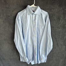 Eton Dress Shirt Men 17 Light Blue Pinstripe Long Sleeve Button Up