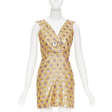 MIU MIU 2009 yellow purple silk wool abstract jacquard turnlock dress IT36 XXS