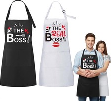 2 Pack Couples Aprons, Valentines Gifts for Her Him, The Boss & The Real Boss C