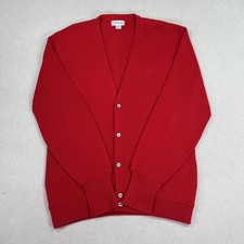 Vintage IZOD Sweater Mens L Red Acrylic V Neck Cardigan Knit Made USA Classic