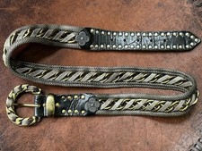 NANNI Women s Black Chain Leather Belt Studded Buckle Made in Italy Adjusts