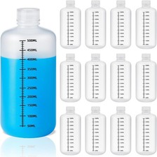 12 Pcs 16oz 500ml Plastic Sample Bottles with Screw Cap, Liquid Containers with