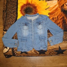Cropped Denim Jacket Blue Lightweight Fitted Jean Jacket S M Juniors XL