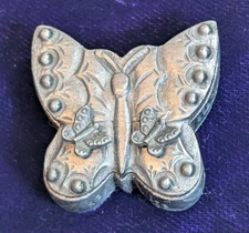 Women's Vtg Torino Pewter Butterfly Shaped Jewelry Box Brooch & Stud Earrings 