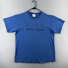 Vintage Nike T Shirt Mens Large Blue Made in USA 90s Tee Spellout White Tag