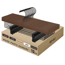 BP4U 12/24pk Wooden Bottom Pants Hangers for Skirts/Dress/Shorts/Trousers/Socks