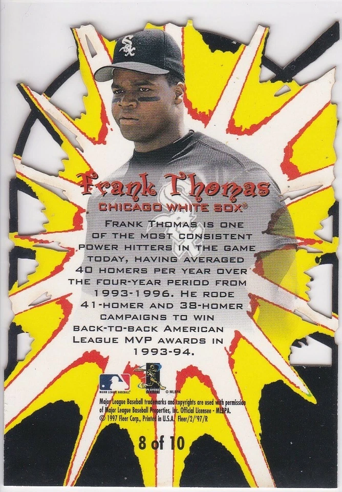 Tarjeta de béisbol FRANK THOMAS 1997 Fleer BLEACH BLASTER RARA $$ INSERT ¡BLANCA SOX! Foto 2 de 2