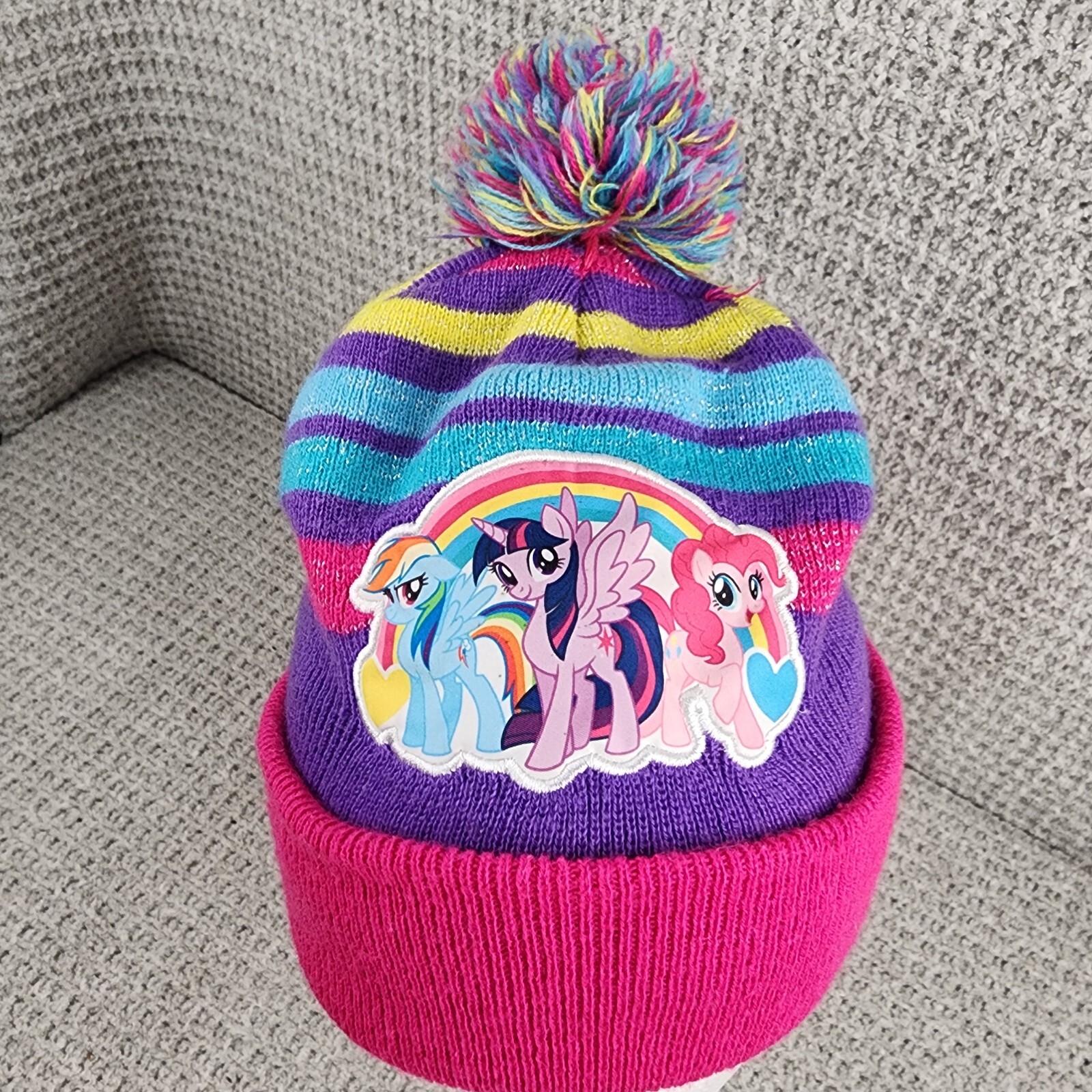 Cappello berretto My Little Pony maglia berretto con pom arcobaleno DASH ragazza viola inverno
