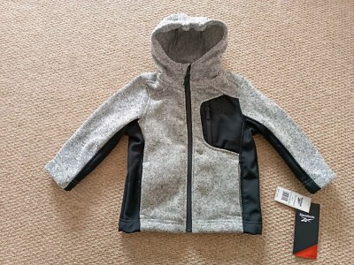 Reebok Knitted Softshell Mix Kinder Kapuzenjacke   Grau & Schwarz   Alter 2