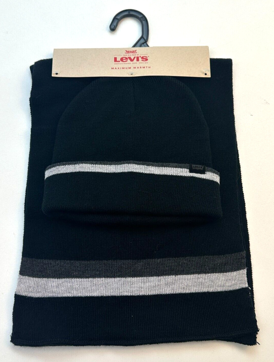 Комплект Levis Шапочка шарф Мужчины Женщины Унисекс Один размер Черный Серый Теплый Новый 6790₽