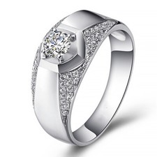 Men's 18k White Gold Filled Silver Base Wedding Ring Man Bend Ring Band R63