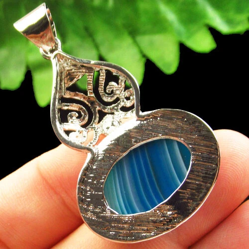 Cuentas Colgante Cucurbitá Plata Tibetana Ágata Ónix Azul 43x28x4mm FSH07090 Foto 2 de 3