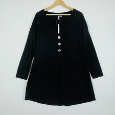 ASOS Black Long Sleeve Jersey Knit Fit Flare Babydoll Dress Womens 8 New NWT