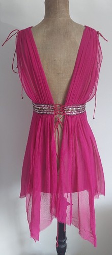 Y2K ANTHROPOLOGIE Hot Pink KAVITA BHARTIA Boho Festival Silk Top Size Small VGC - Picture 8 of 18