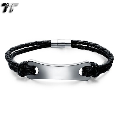 Quality TT Black Leather Stainless Steel ID Bracelet With Magnet Buckle BR81
