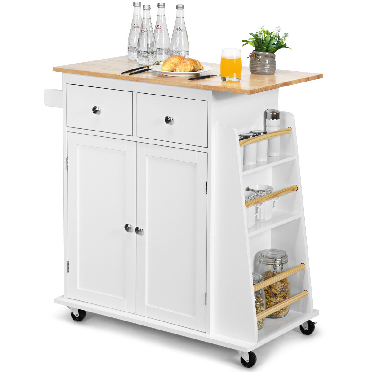 Rolling Kitchen Island Utility Trolley w/Storage Cabinet Spice